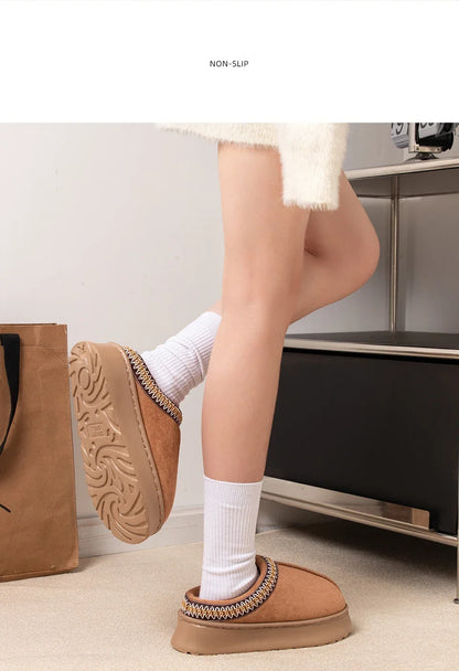 Hot Winter Women Slippers Plush Interior Anti Slip Thick Sole Fashion Embroidered Warm House Shoes for Ladies